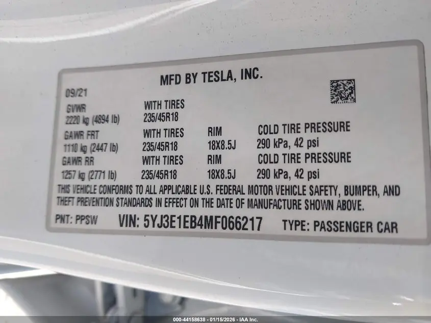 2021 TESLA MODEL 3 LONG RANGE DUAL MOTOR ALL-WHEEL DRIVE