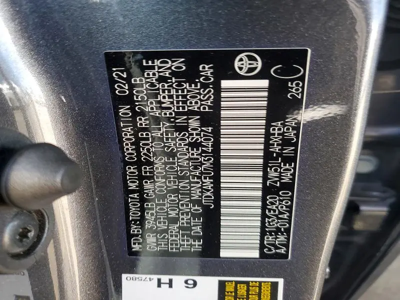 2021 TOYOTA PRIUS L ECO  