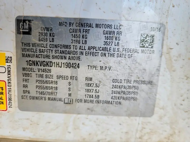 2017 CHEVROLET TRAVERSE LT  