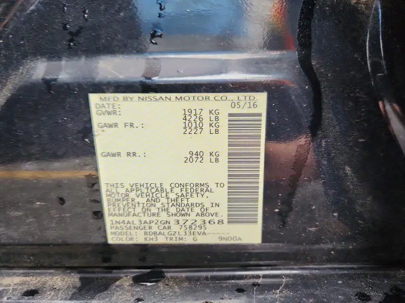 2016 NISSAN ALTIMA   