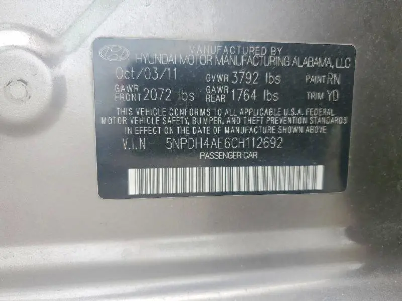 2012 HYUNDAI ELANTRA LIMITED  
