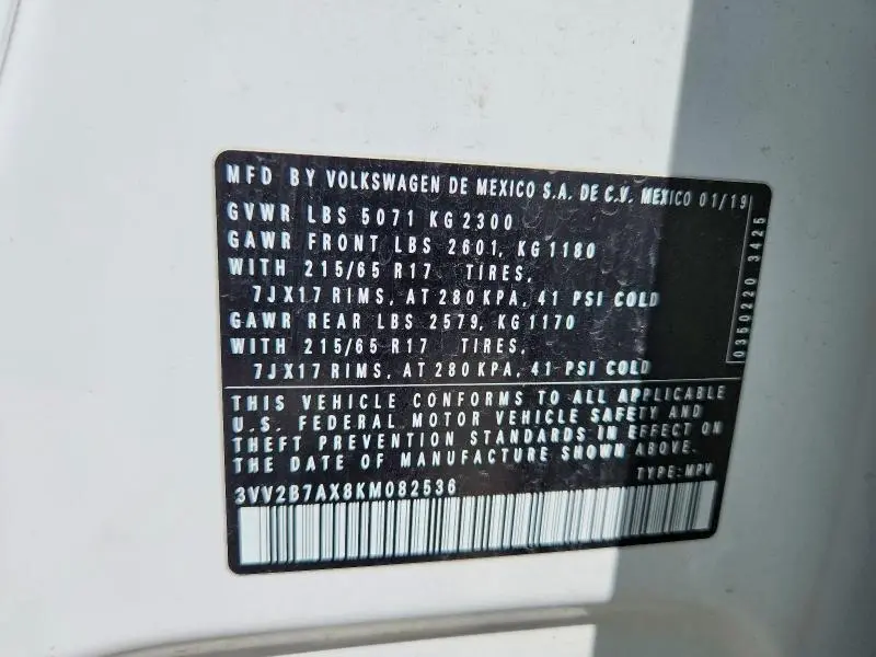 2019 VOLKSWAGEN TIGUAN SE  