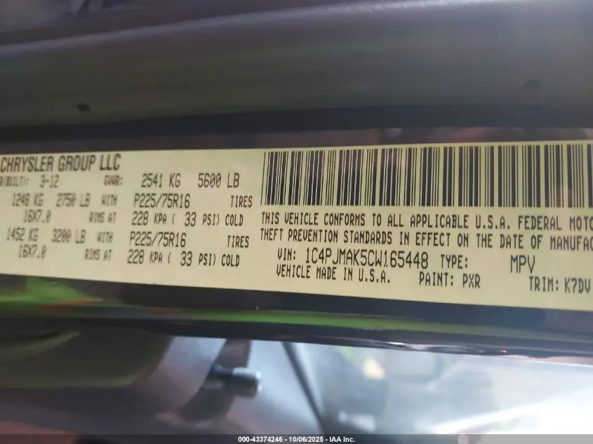 2012 JEEP LIBERTY SPORT