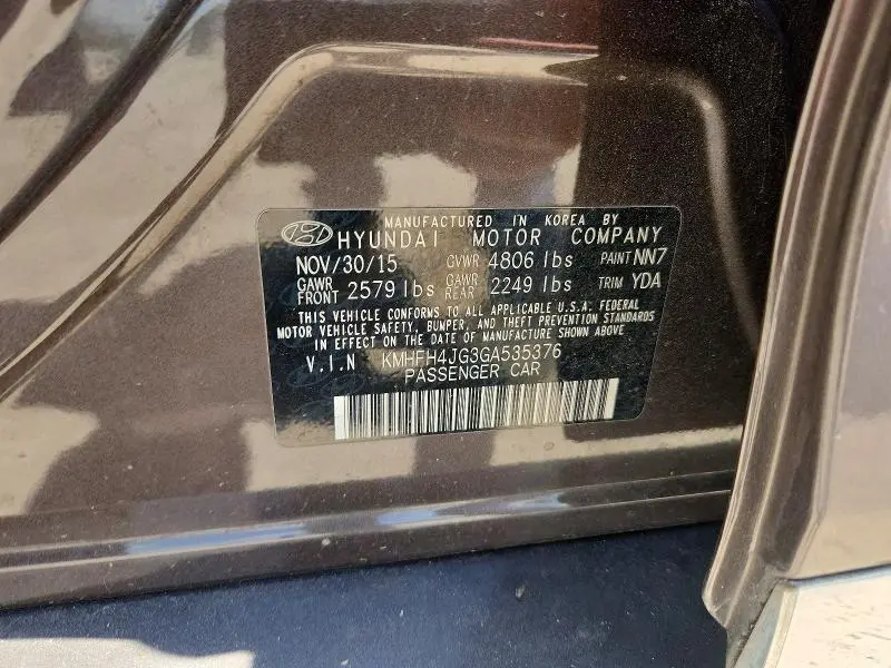 2016 HYUNDAI AZERA LIMITED  