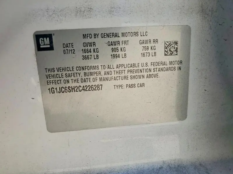 2012 CHEVROLET SONIC LT  
