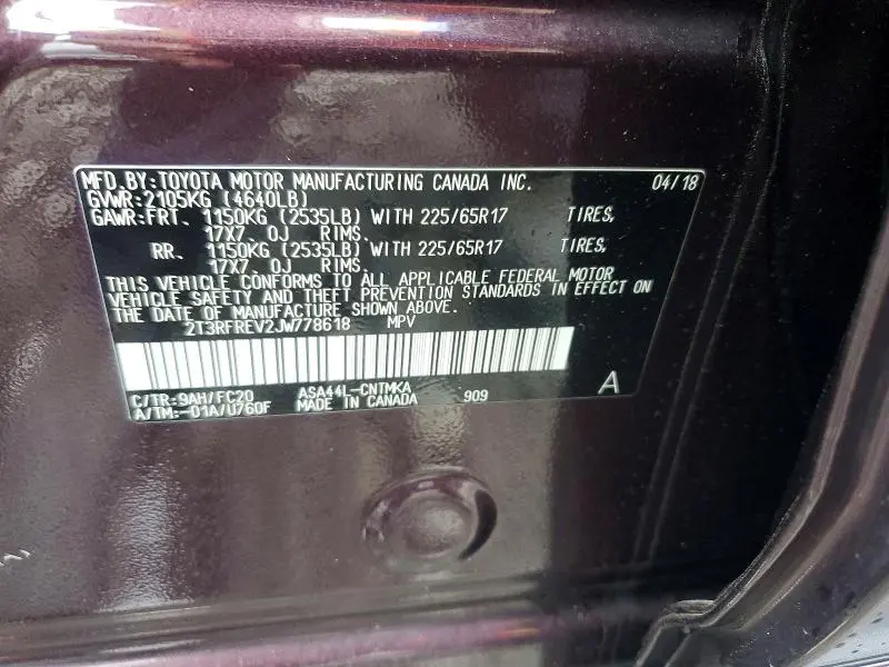 2018 TOYOTA RAV4 XLE  