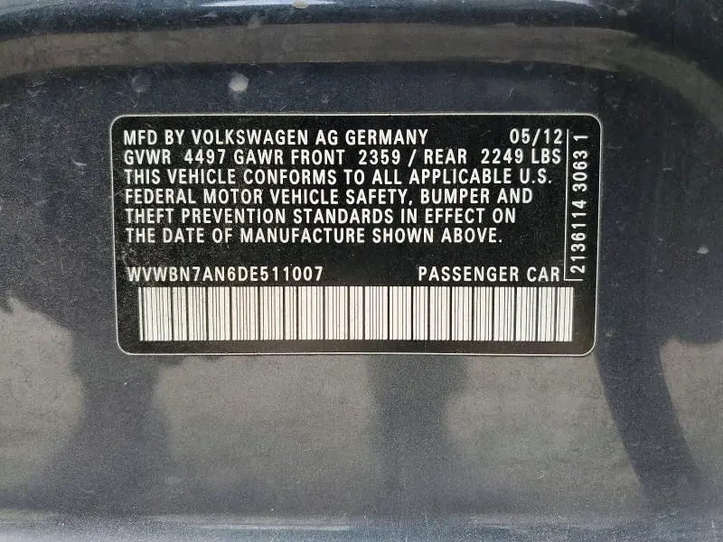 2013 VOLKSWAGEN CC SPORT  