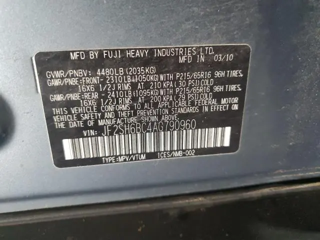 2010 SUBARU FORESTER XS  