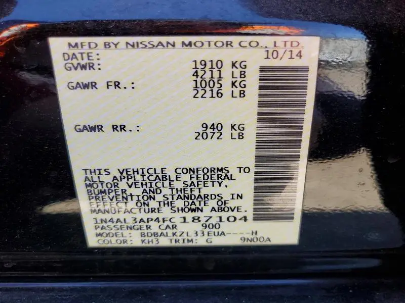 2015 NISSAN ALTIMA 2.5 SV  