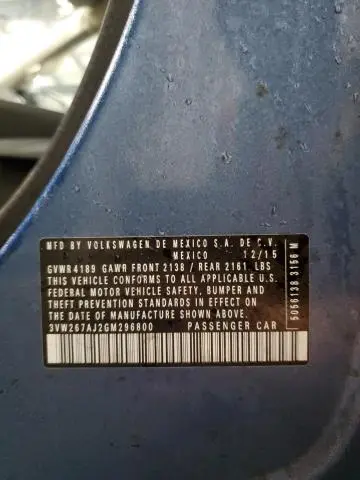 2016 VOLKSWAGEN JETTA S  