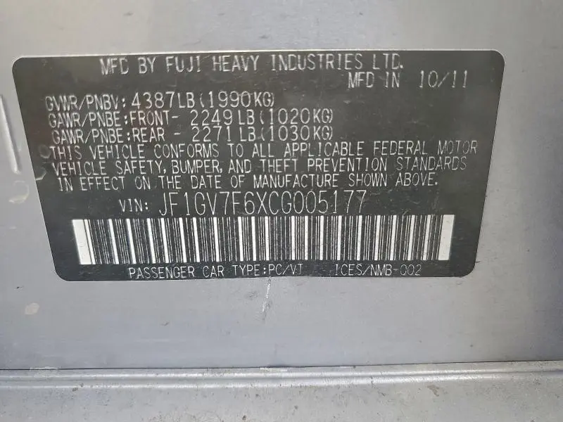 2012 SUBARU IMPREZA WRX  