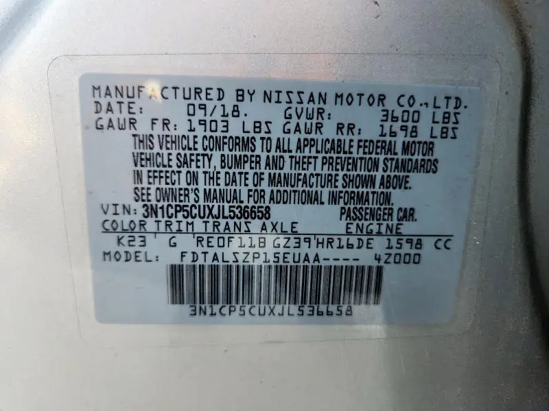 2018 NISSAN KICKS S  