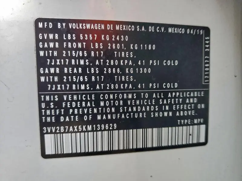 2019 VOLKSWAGEN TIGUAN SE  