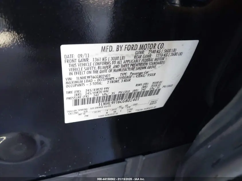 2012 LINCOLN MKS ECOBOOST