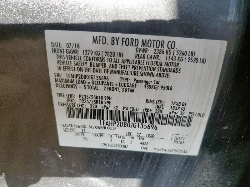 2018 FORD TAURUS SE  
