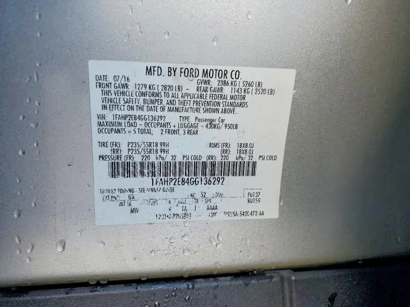 2016 FORD TAURUS SEL  