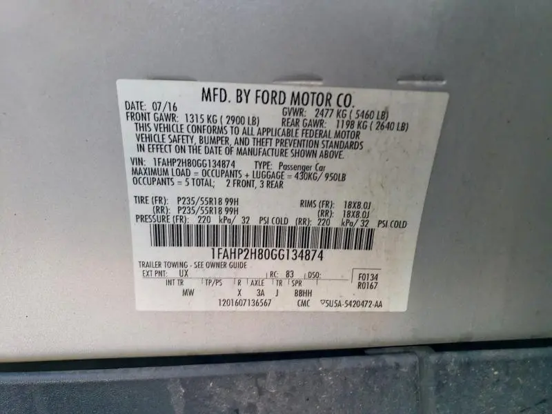 2016 FORD TAURUS SEL  