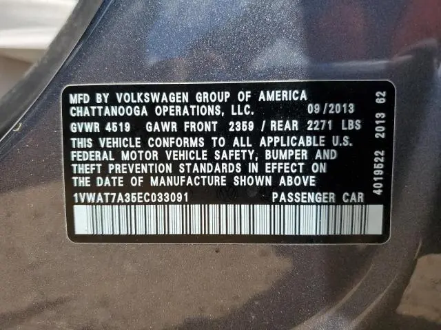 2014 VOLKSWAGEN PASSAT S  