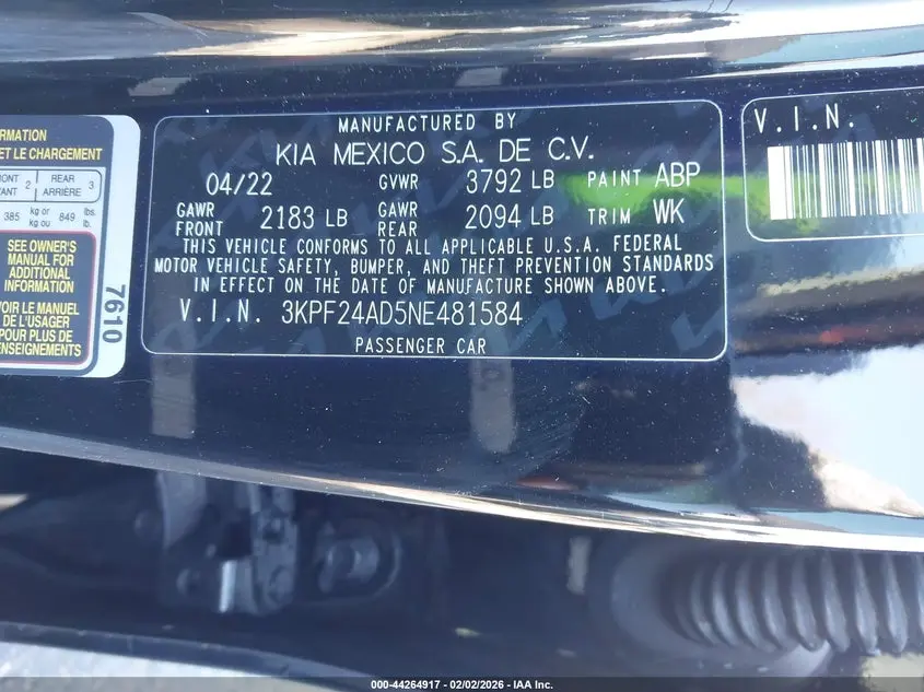 2022 KIA FORTE LXS