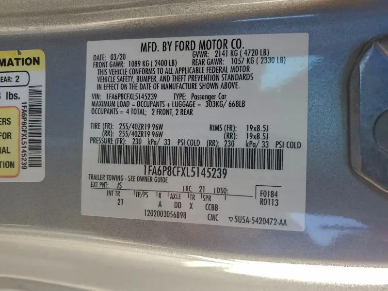 2020 FORD MUSTANG GT  