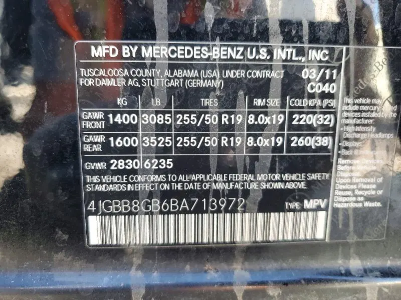 2011 MERCEDES-BENZ ML 350 4MATIC  