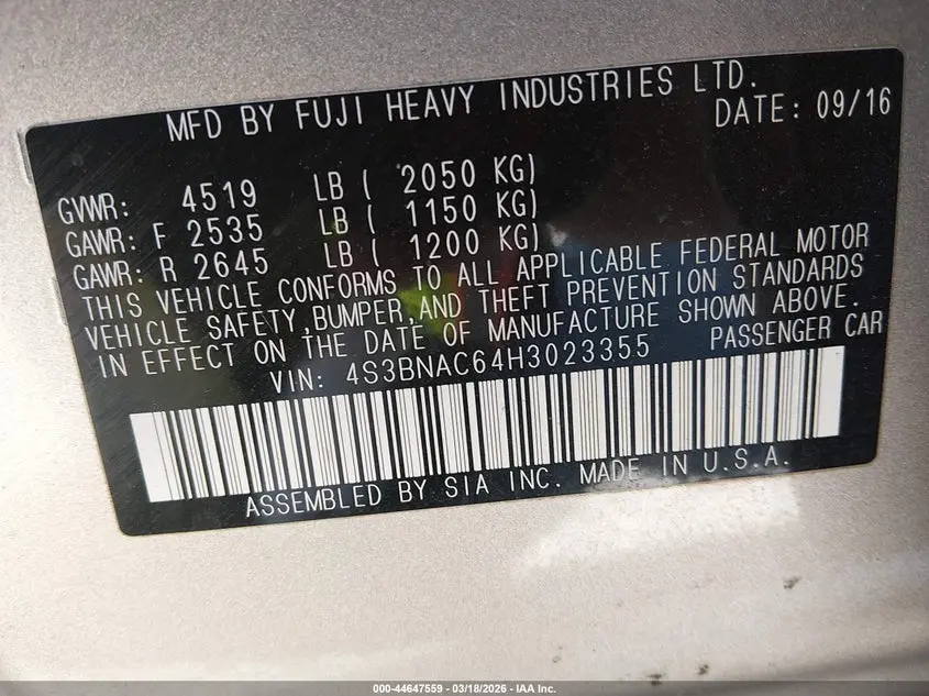 2017 SUBARU LEGACY 2.5I PREMIUM
