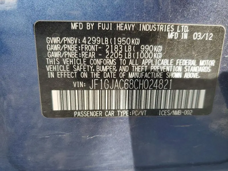 2012 SUBARU IMPREZA PREMIUM  