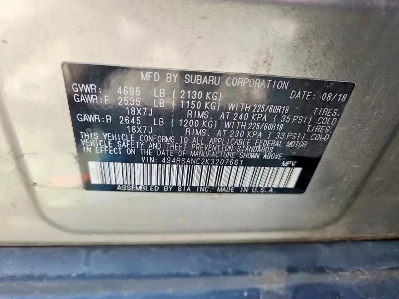 2019 SUBARU OUTBACK 2.5I LIMITED  