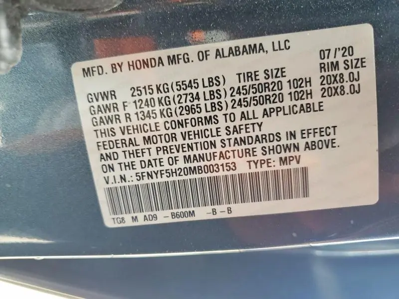 2021 HONDA PILOT SE  