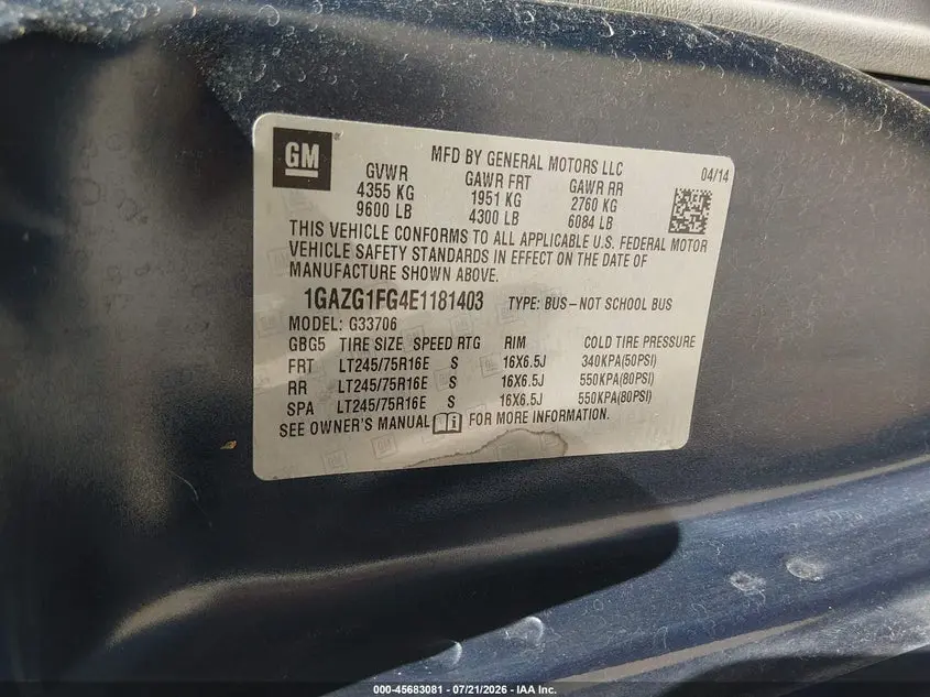 2014 CHEVROLET EXPRESS 3500 LT