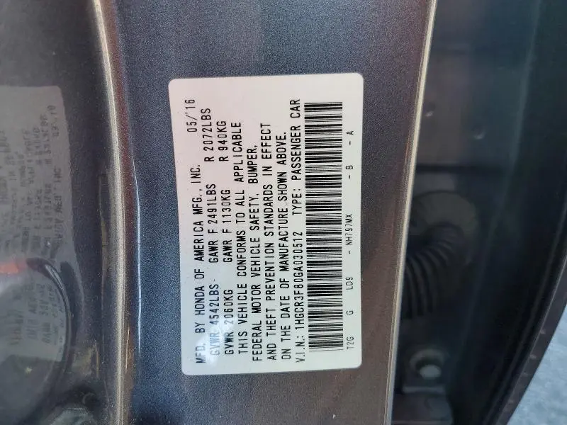 2016 HONDA ACCORD EXL  