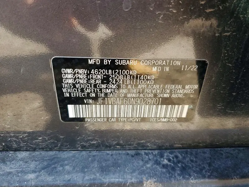 2022 SUBARU WRX PREMIUM  