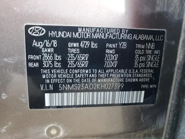 2019 HYUNDAI SANTA FE SE  