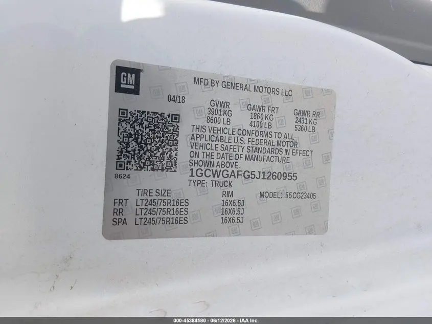 2018 CHEVROLET EXPRESS 2500 WORK VAN