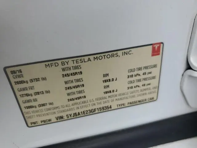 2016 TESLA MODEL S   
