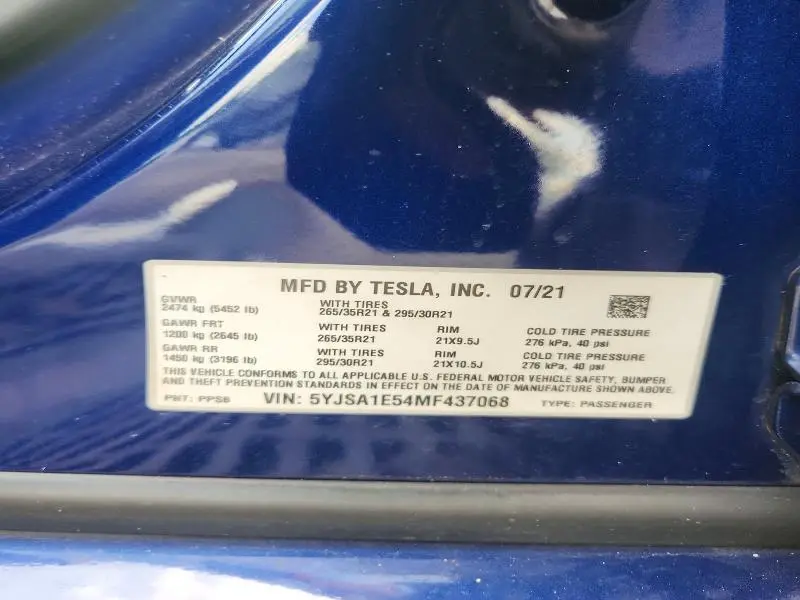 2021 TESLA MODEL S   
