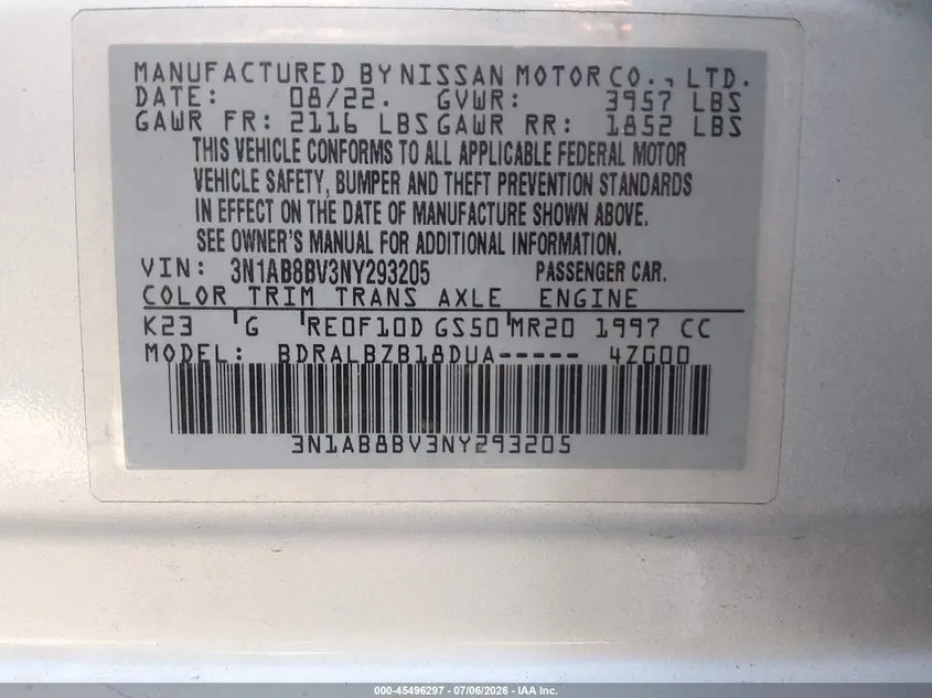 2022 NISSAN SENTRA S XTRONIC CVT
