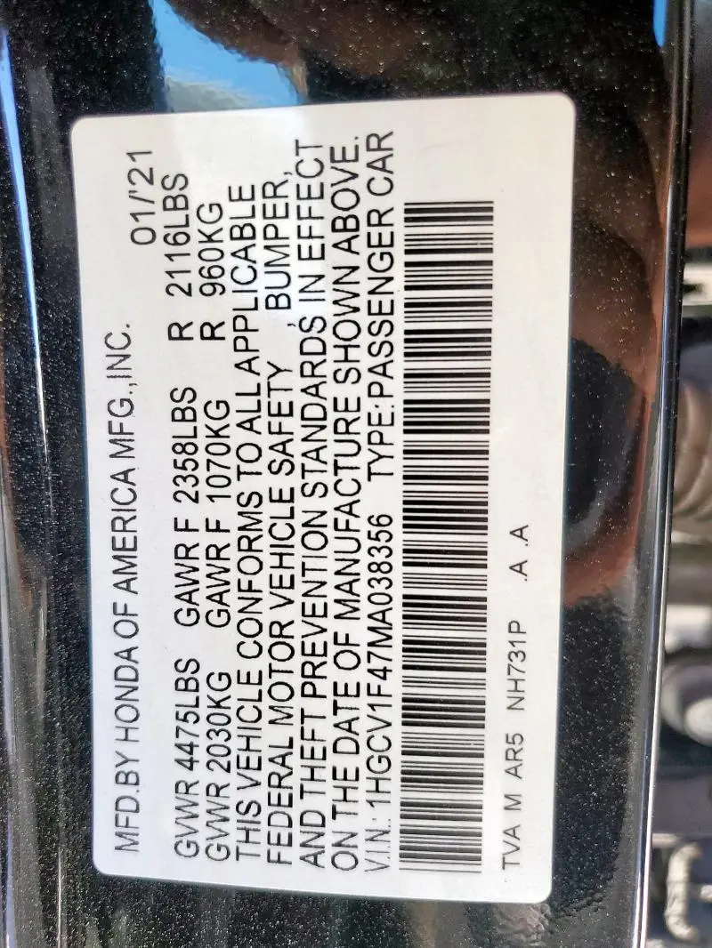 2021 HONDA ACCORD SPORT SE  