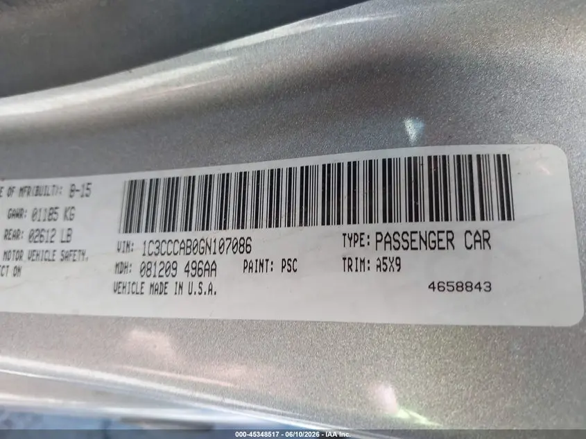 2016 CHRYSLER 200 LIMITED