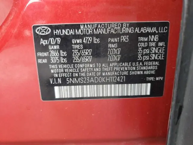 2019 HYUNDAI SANTA FE SE  