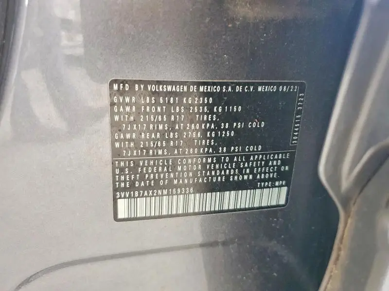 2022 VOLKSWAGEN TIGUAN S  