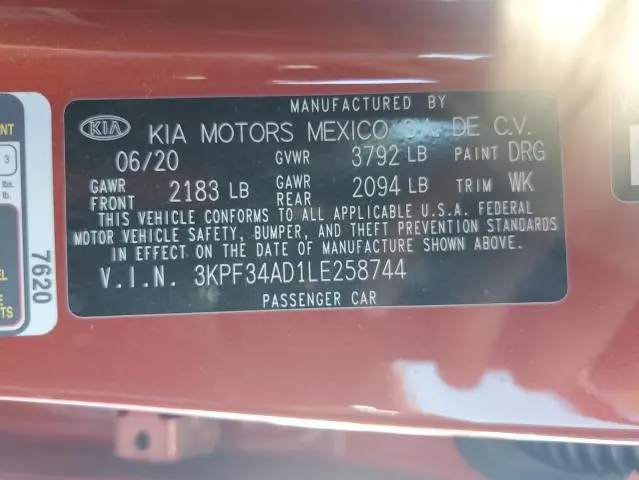 2020 KIA FORTE GT LINE  