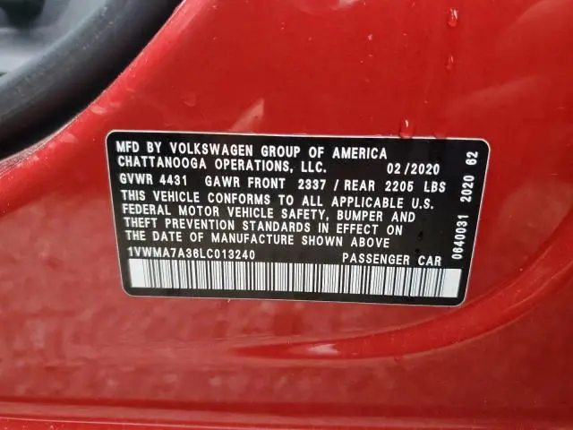 2020 VOLKSWAGEN PASSAT R-LINE  