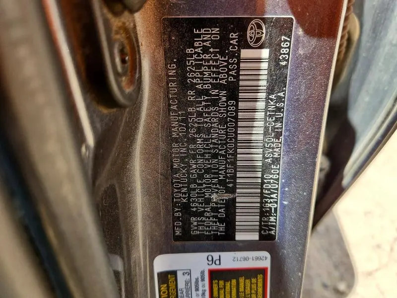 2012 TOYOTA CAMRY LE  