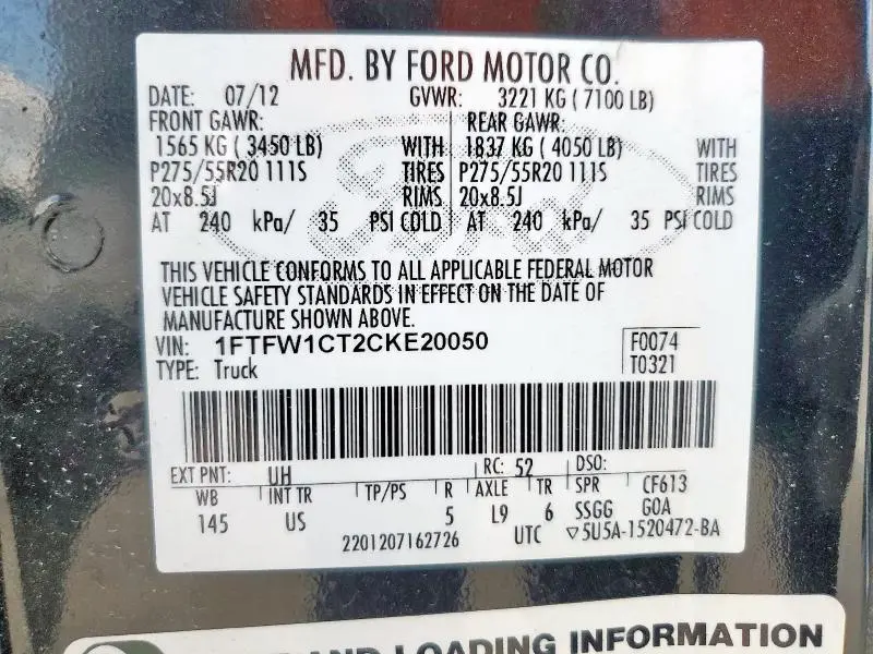 2012 FORD F150 SUPERCREW  