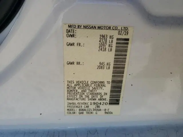 2019 NISSAN ALTIMA SL  