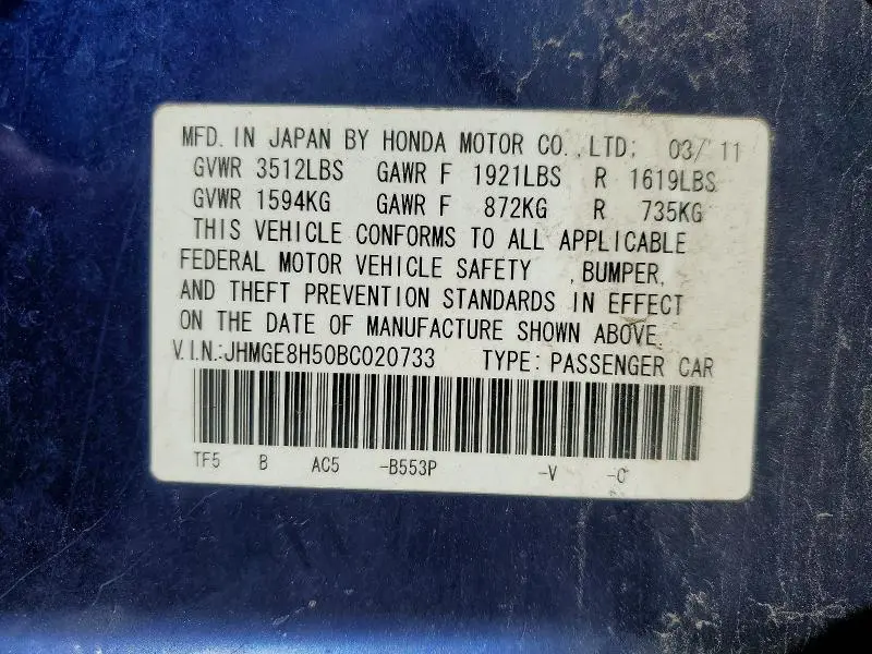2011 HONDA FIT SPORT  