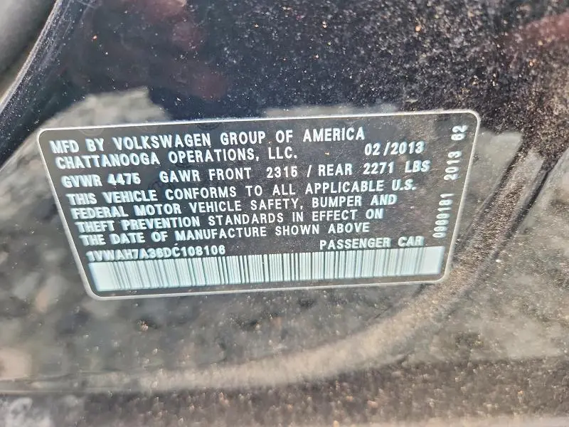 2013 VOLKSWAGEN PASSAT S  
