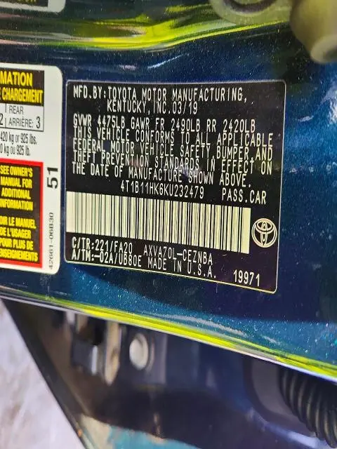 2019 TOYOTA CAMRY L  