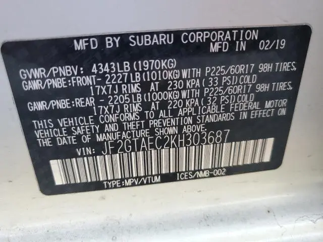 2019 SUBARU CROSSTREK PREMIUM  